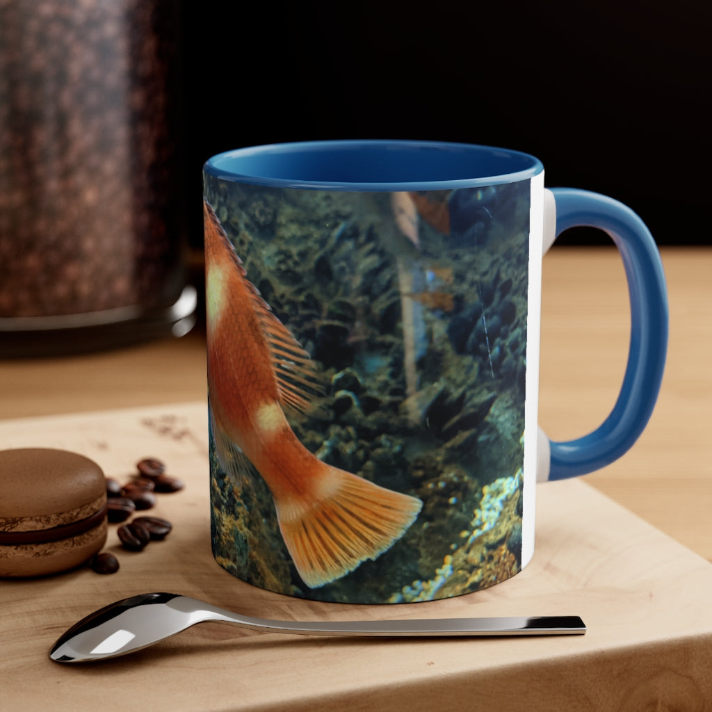 Orange Fish Accent Coffee Mug with a vibrant orange interior and handle, featuring a comfortable C-handle design.