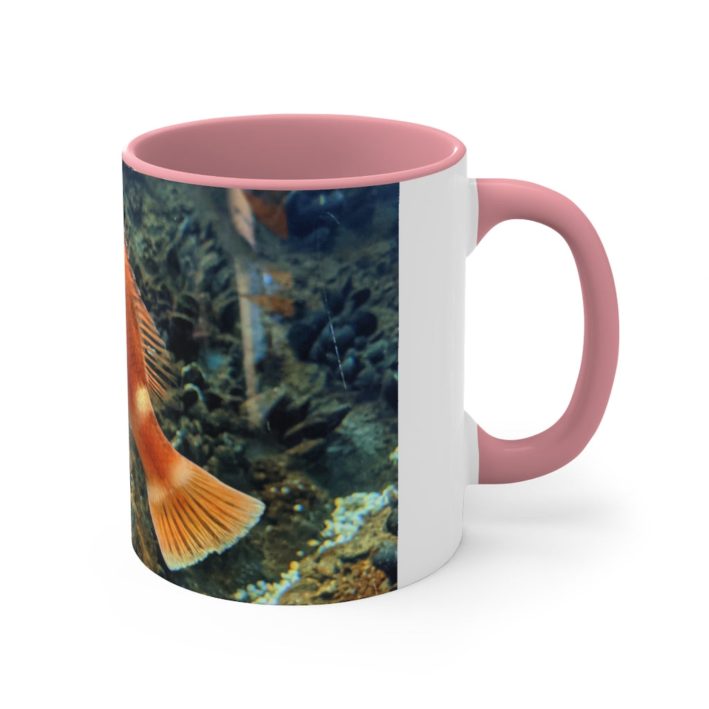 Orange Fish Accent Coffee Mug with a vibrant orange interior and handle, featuring a comfortable C-handle design.