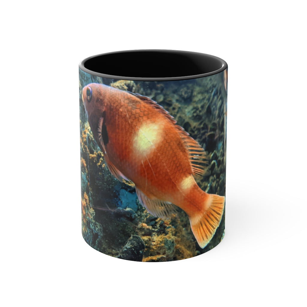 Orange Fish Accent Coffee Mug with a vibrant orange interior and handle, featuring a comfortable C-handle design.