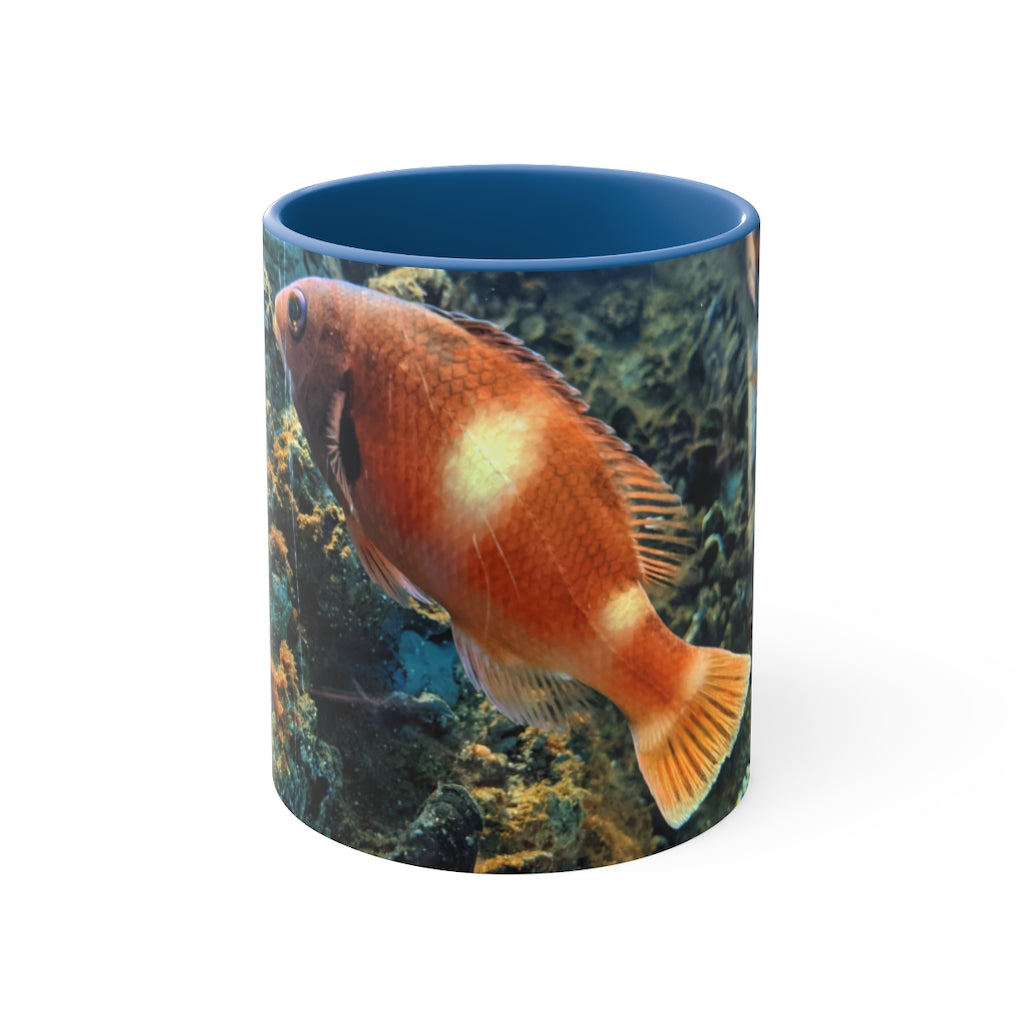 Orange Fish Accent Coffee Mug with a vibrant orange interior and handle, featuring a comfortable C-handle design.