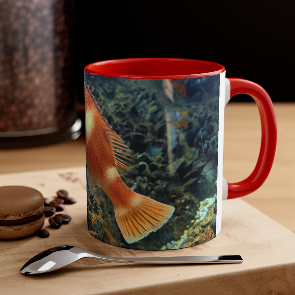 Orange Fish Accent Coffee Mug with a vibrant orange interior and handle, featuring a comfortable C-handle design.