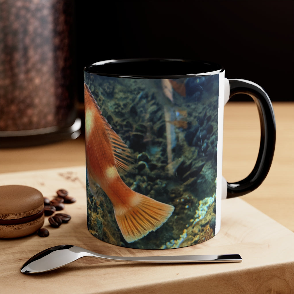 Orange Fish Accent Coffee Mug with a vibrant orange interior and handle, featuring a comfortable C-handle design.