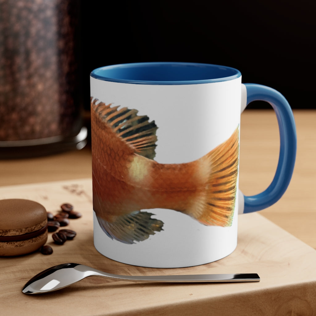 Orange Fish Accent Coffee Mug with a white ceramic body and vibrant orange interior and handle, showcasing a stylish two-tone design.