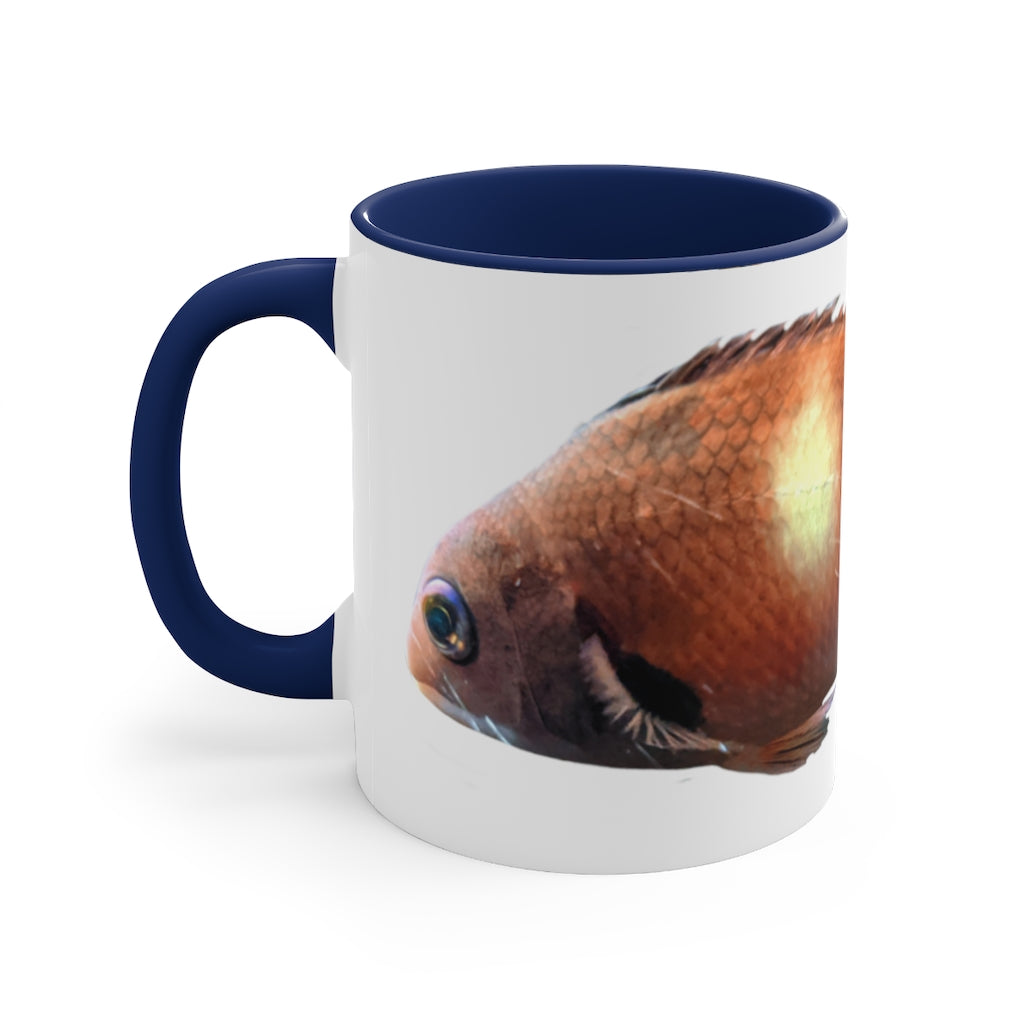 Orange Fish Accent Coffee Mug with a white ceramic body and vibrant orange interior and handle, showcasing a stylish two-tone design.