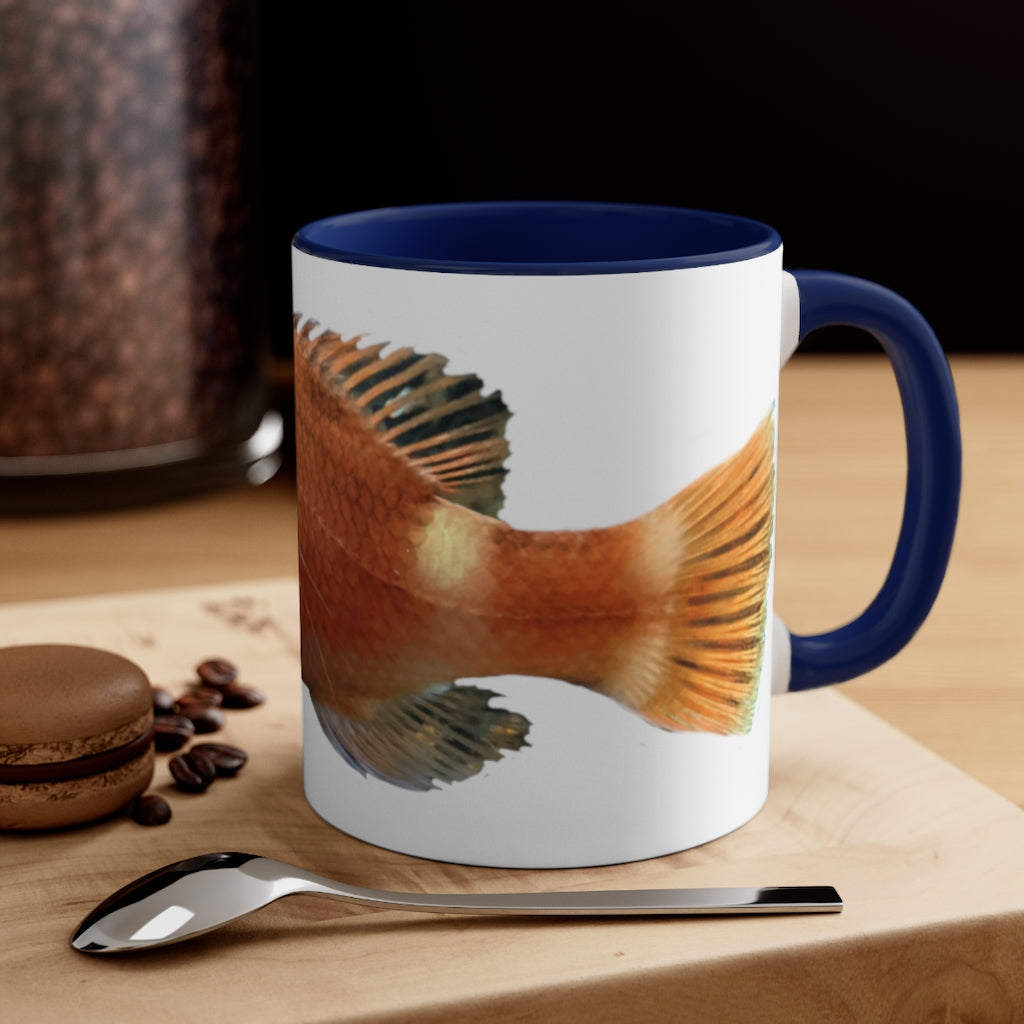 Orange Fish Accent Coffee Mug with a white ceramic body and vibrant orange interior and handle, showcasing a stylish two-tone design.