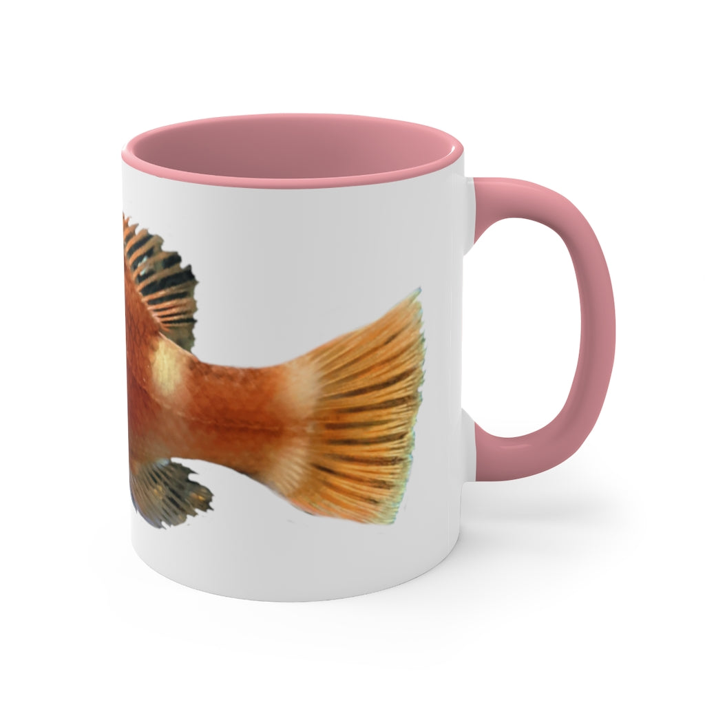 Orange Fish Accent Coffee Mug with a white ceramic body and vibrant orange interior and handle, showcasing a stylish two-tone design.