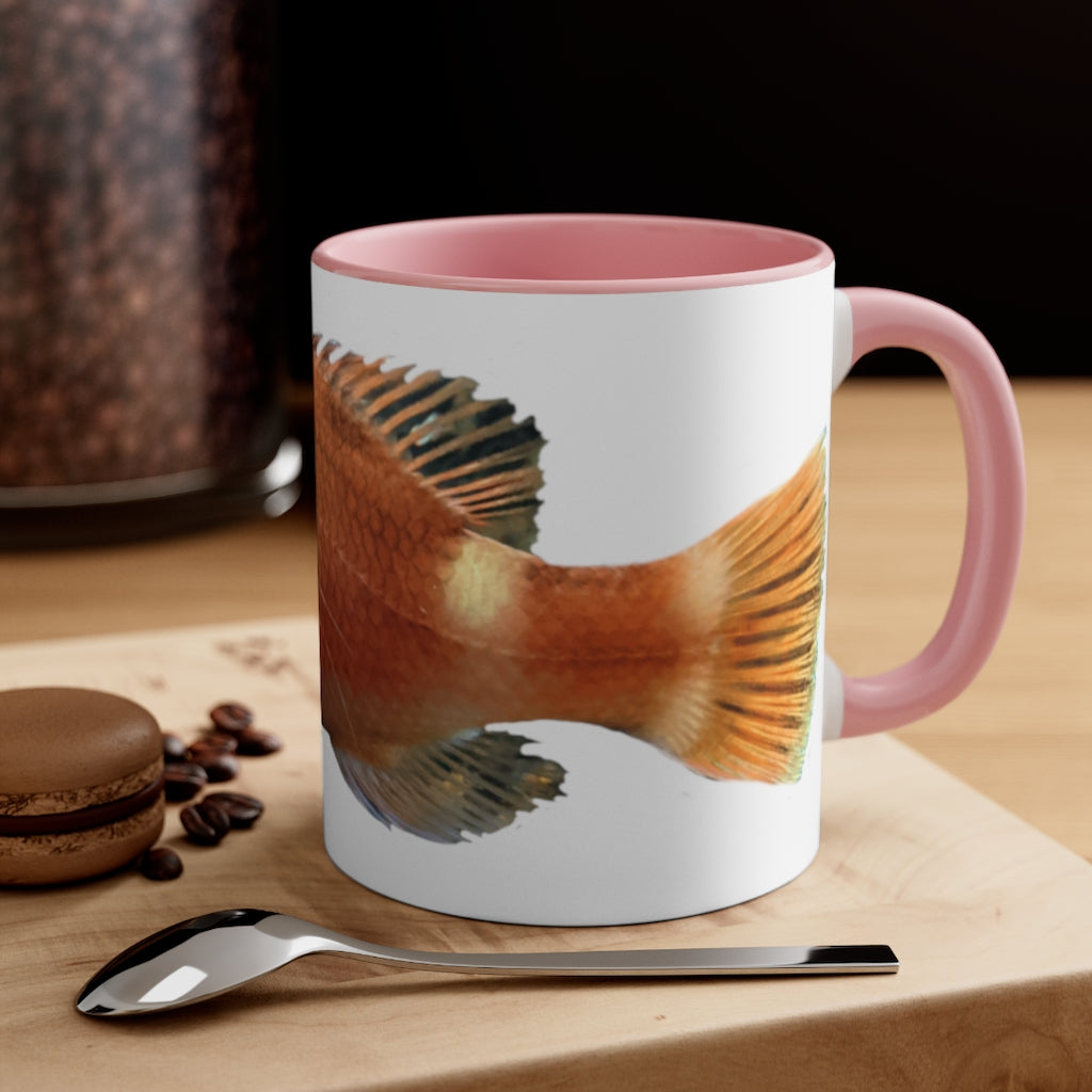 Orange Fish Accent Coffee Mug with a white ceramic body and vibrant orange interior and handle, showcasing a stylish two-tone design.