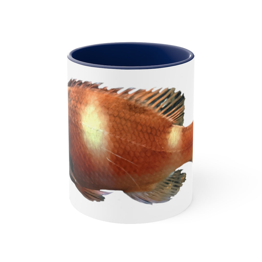 Orange Fish Accent Coffee Mug with a white ceramic body and vibrant orange interior and handle, showcasing a stylish two-tone design.