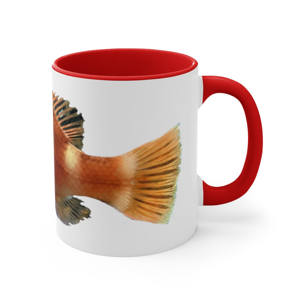 Orange Fish Accent Coffee Mug with a white ceramic body and vibrant orange interior and handle, showcasing a stylish two-tone design.