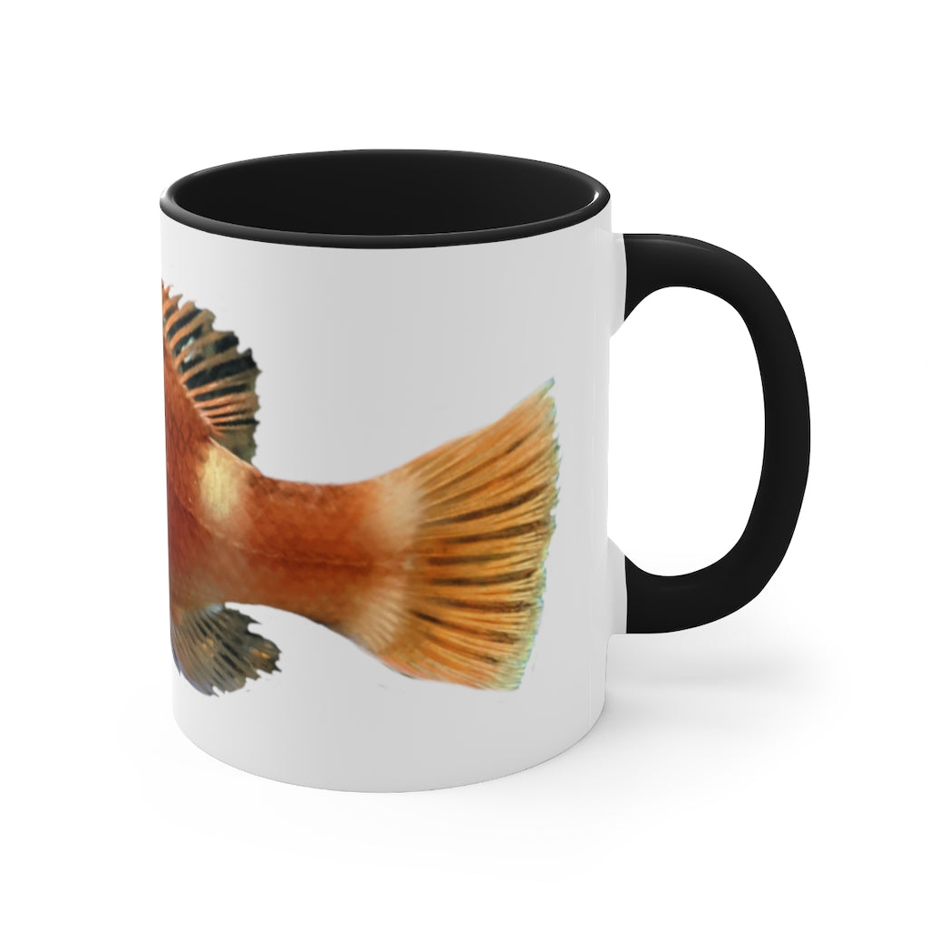 Orange Fish Accent Coffee Mug with a white ceramic body and vibrant orange interior and handle, showcasing a stylish two-tone design.