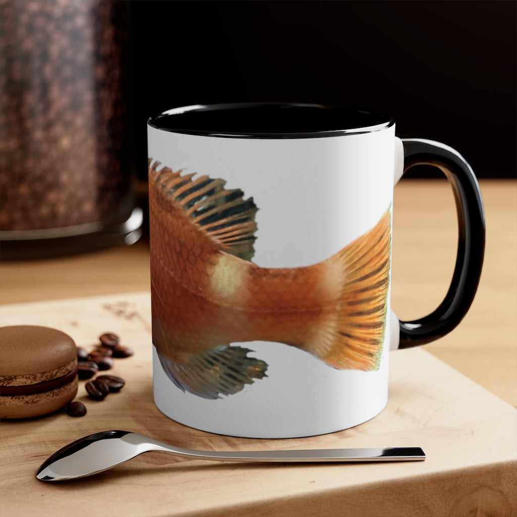 Orange Fish Accent Coffee Mug with a white ceramic body and vibrant orange interior and handle, showcasing a stylish two-tone design.