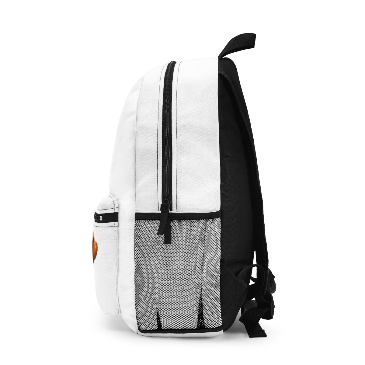 Orange Fish Backpack made from durable spun polyester, featuring adjustable straps and a custom name tag, perfect for everyday use.