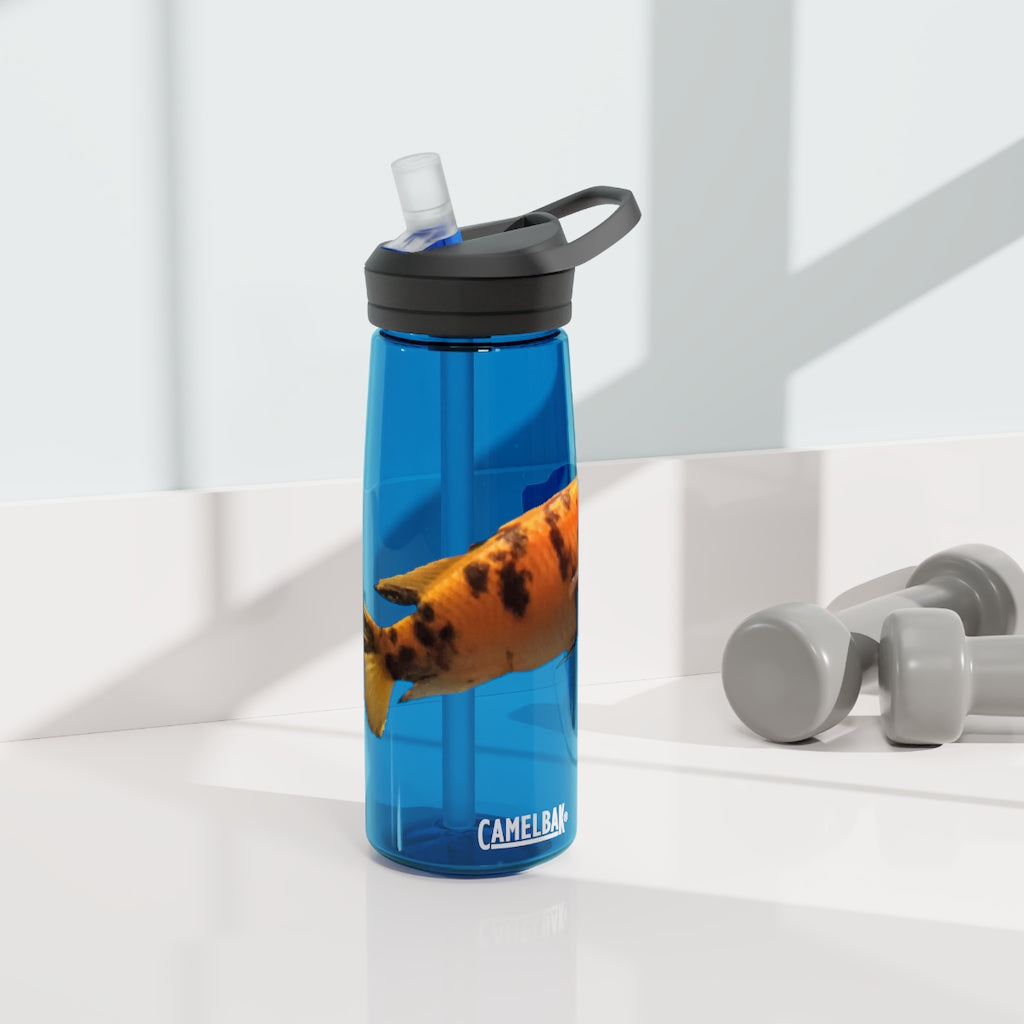 Orange Fish CamelBak Eddy® Water Bottle in 20oz and 25oz sizes, showcasing its vibrant color and ergonomic design.