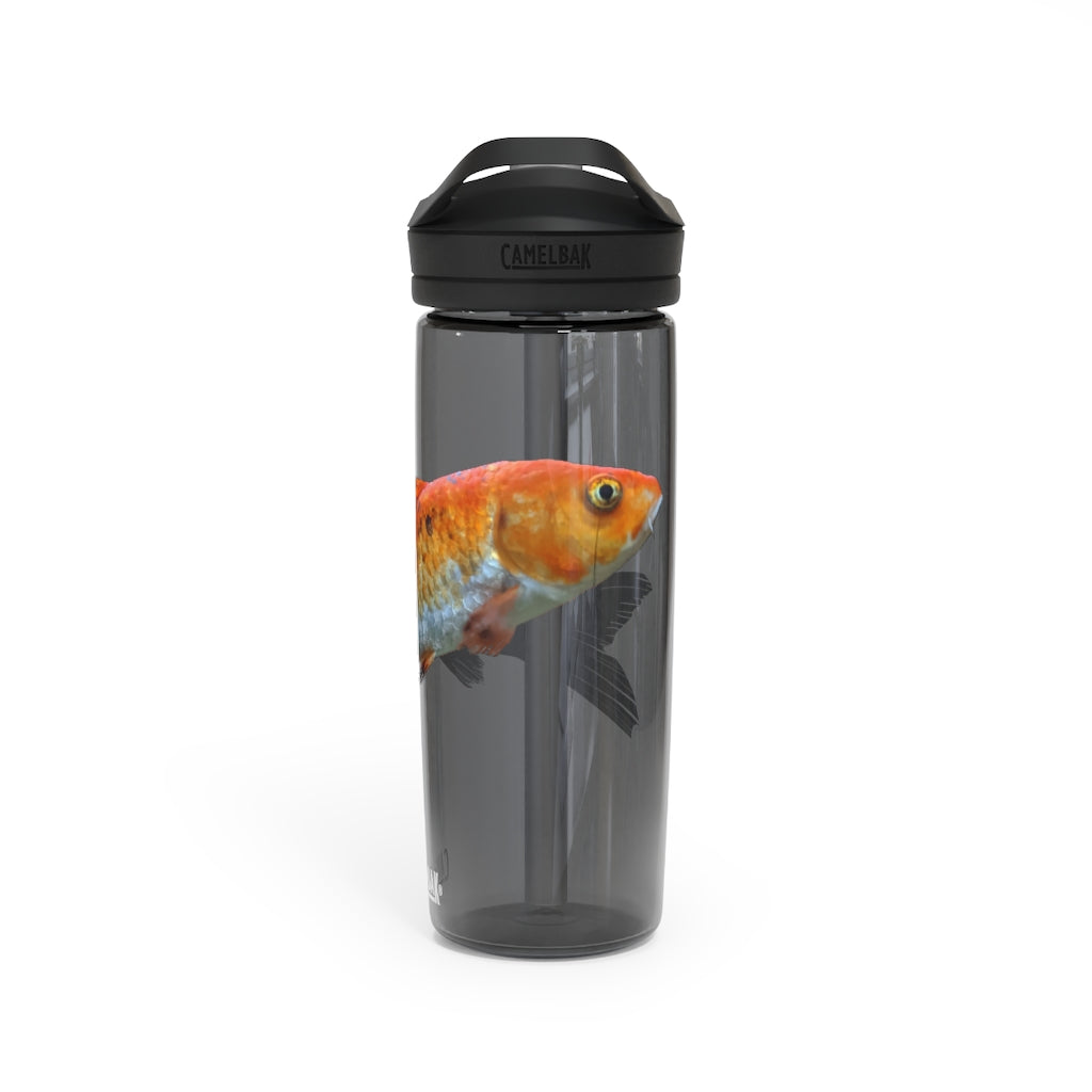 Orange Fish CamelBak Eddy® Water Bottle in 20oz and 25oz sizes, showcasing its robust design and spill-proof biting valve.