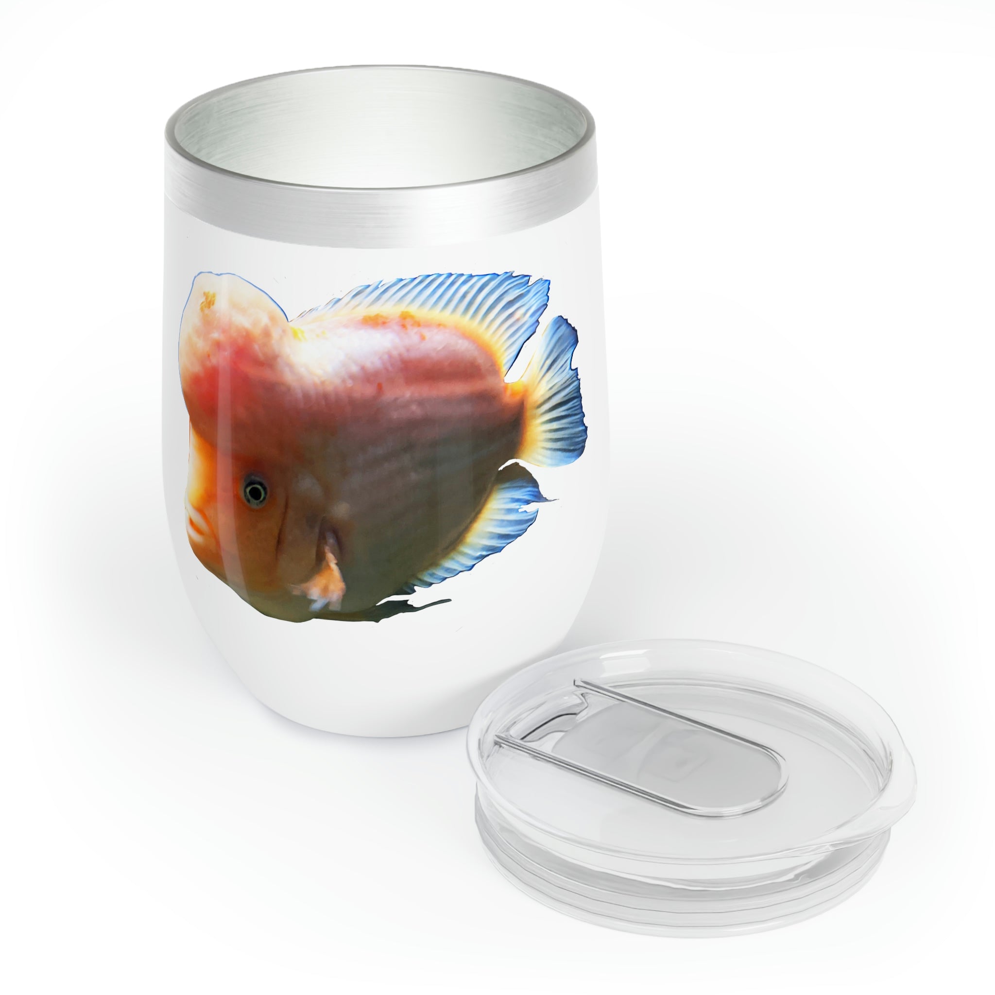 Orange Fish Chill Wine Tumbler with double-insulated walls and customizable design, perfect for wine lovers.