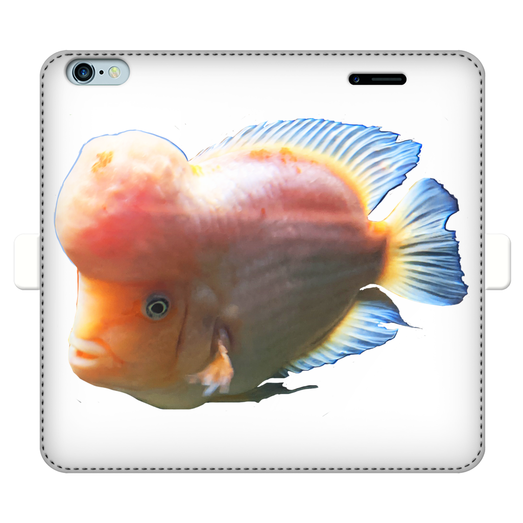 Orange Fish Fully Printed Wallet Case showcasing vibrant design and magnetic closure, suitable for iPhone and Samsung models.