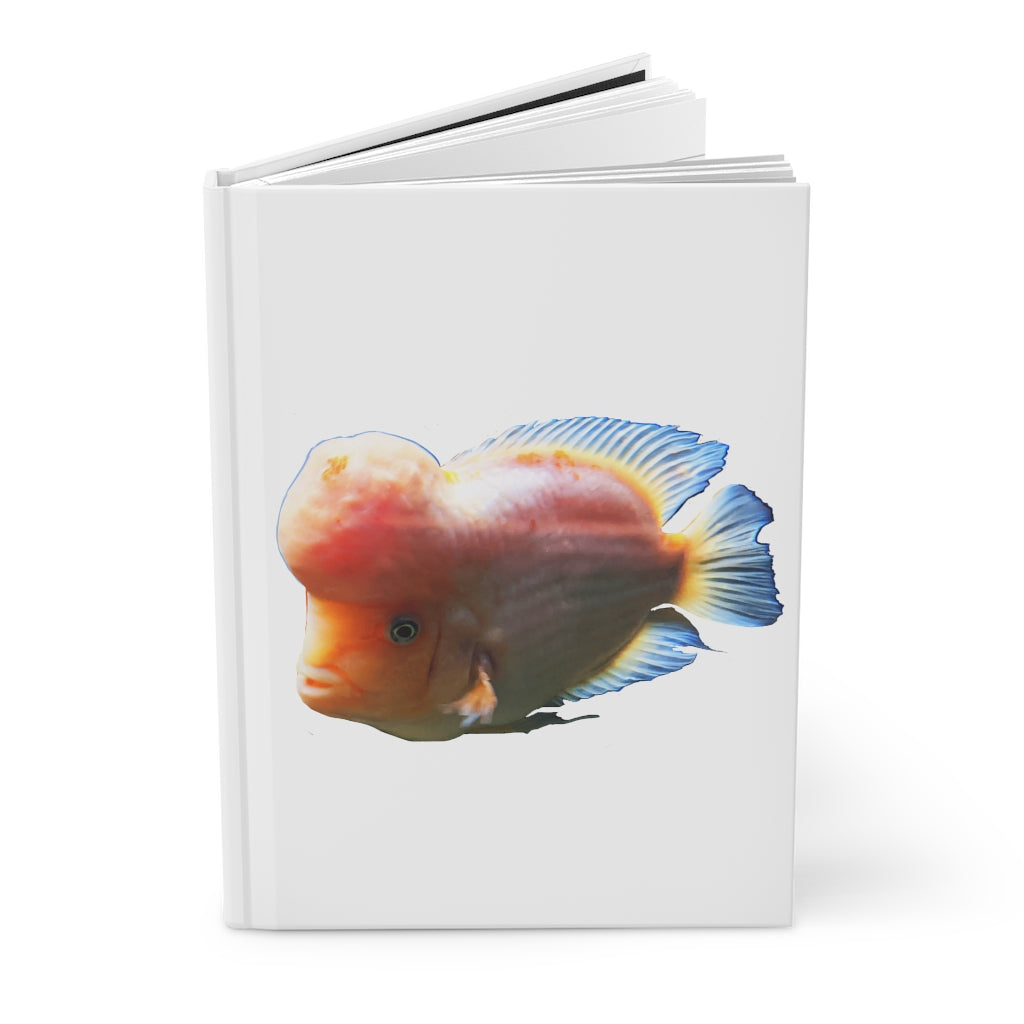 Orange Fish Hardcover Journal with matte finish and customizable covers, featuring lined pages.