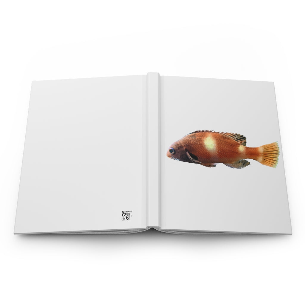 Orange Fish Hardcover Journal with matte finish, featuring customizable covers and lined pages.