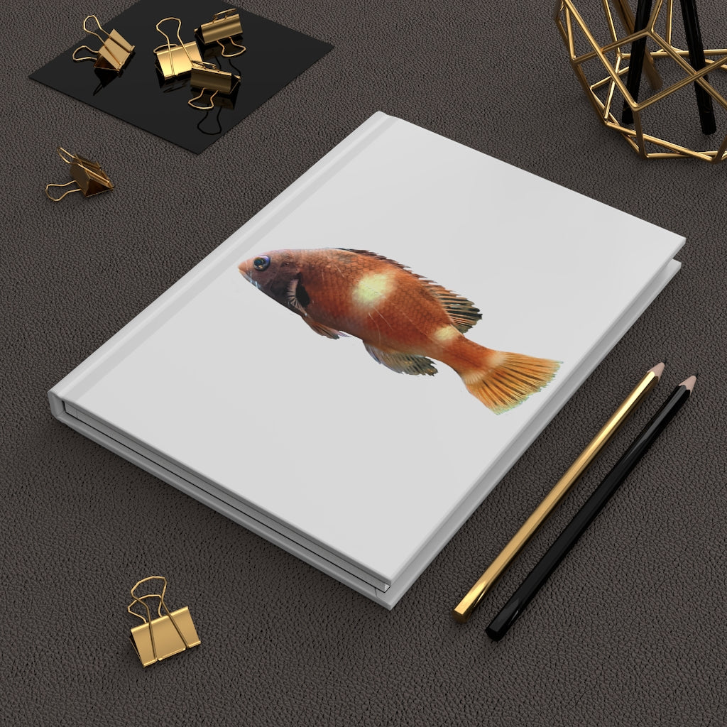 Orange Fish Hardcover Journal with matte finish, featuring customizable covers and lined pages.