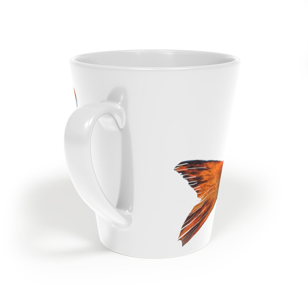 Orange Fish Latte Mug, 12oz, featuring a vibrant fish design and a durable white ceramic body with an easy-grip handle.