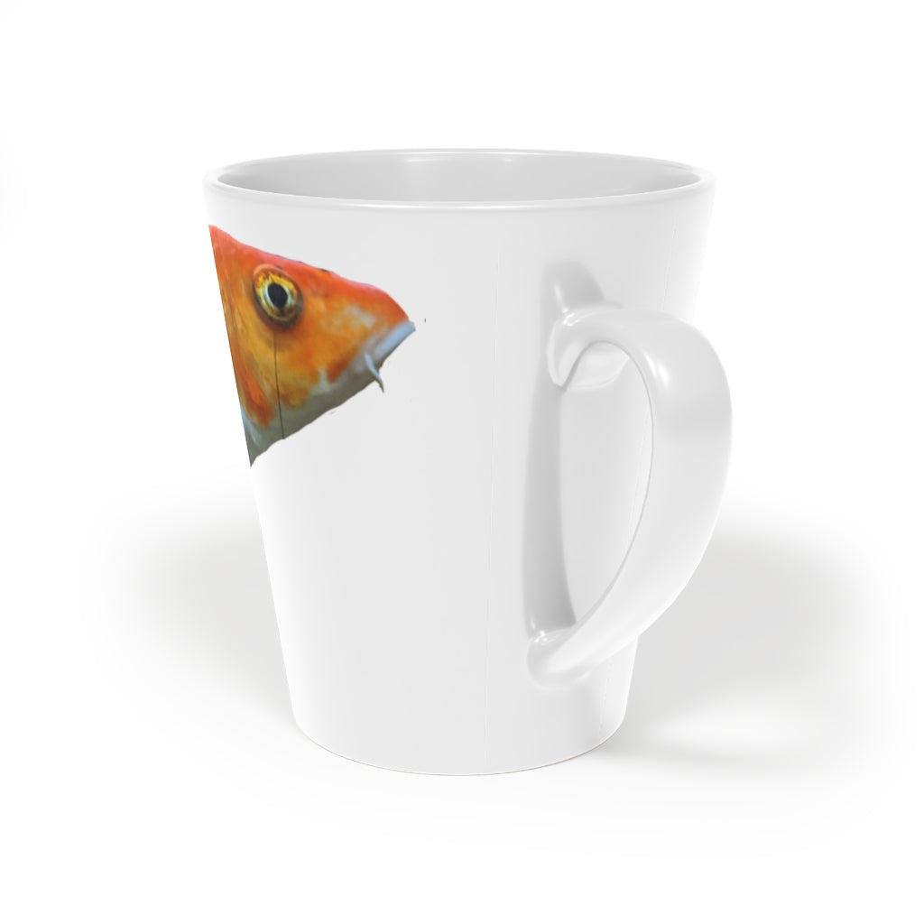 Orange Fish Latte Mug, 12oz, featuring a vibrant fish design and a durable white ceramic body with an easy-grip handle.