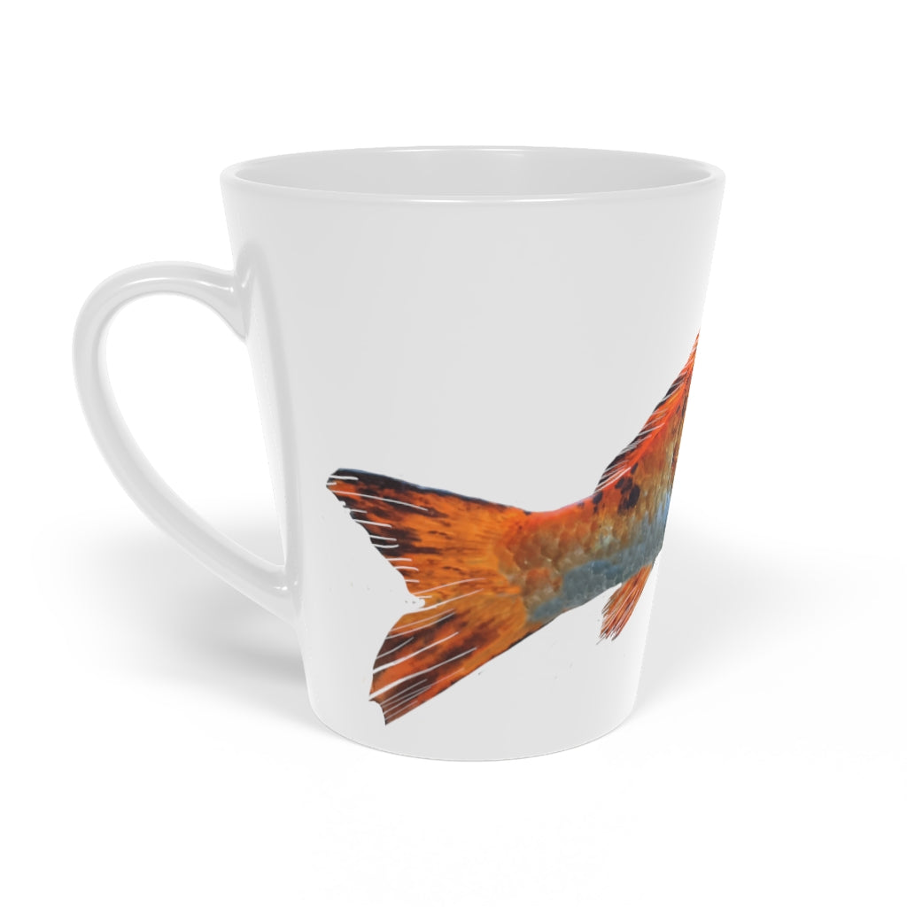 Orange Fish Latte Mug, 12oz, featuring a vibrant fish design and a durable white ceramic body with an easy-grip handle.