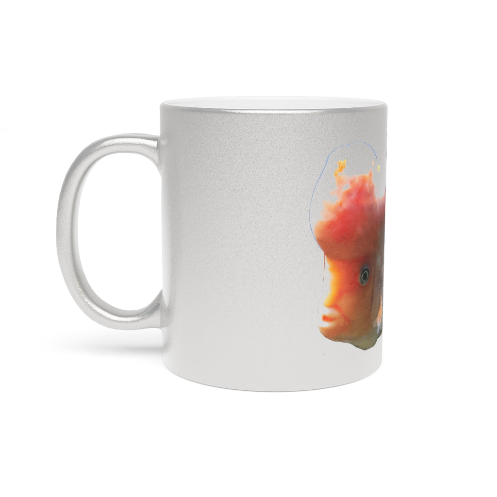 Orange Fish Metallic Mug with Gold and Silver finishes, showcasing a customizable design on a ceramic body.