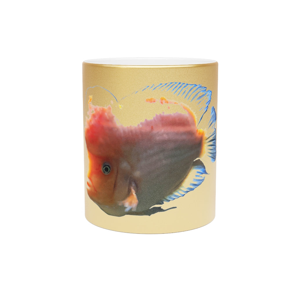 Orange Fish Metallic Mug with Gold and Silver finishes, showcasing a customizable design on a ceramic body.