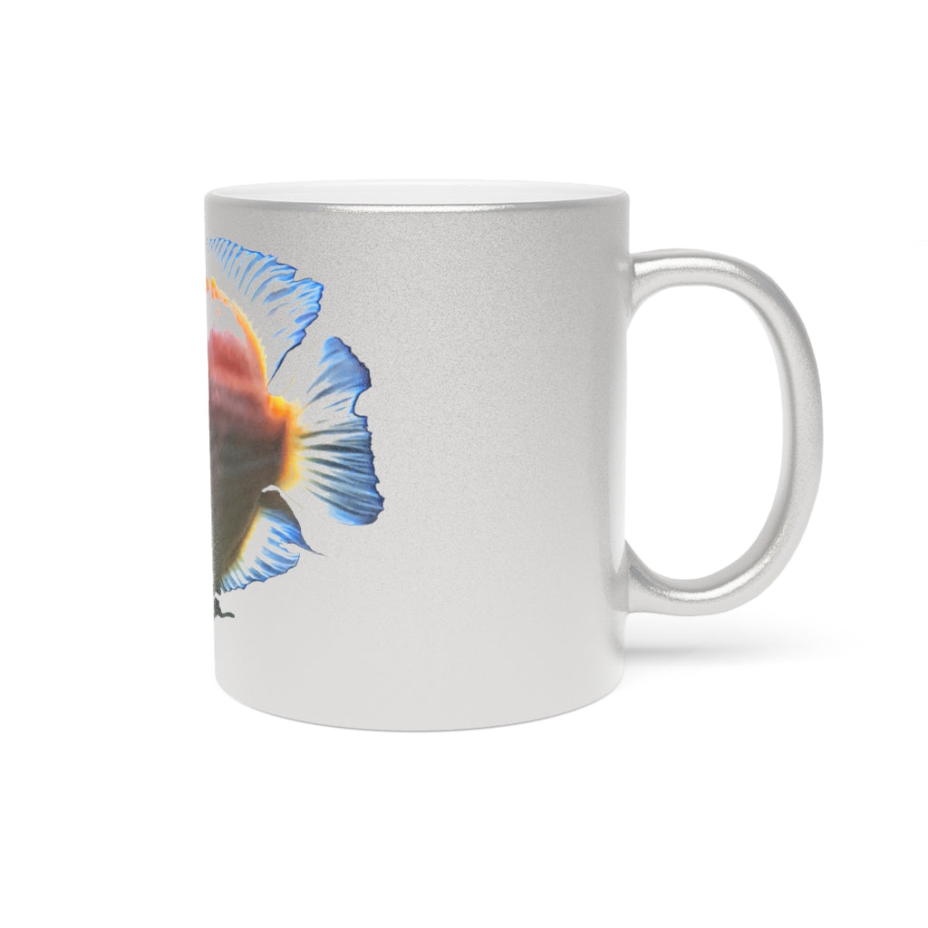 Orange Fish Metallic Mug with Gold and Silver finishes, showcasing a customizable design on a ceramic body.