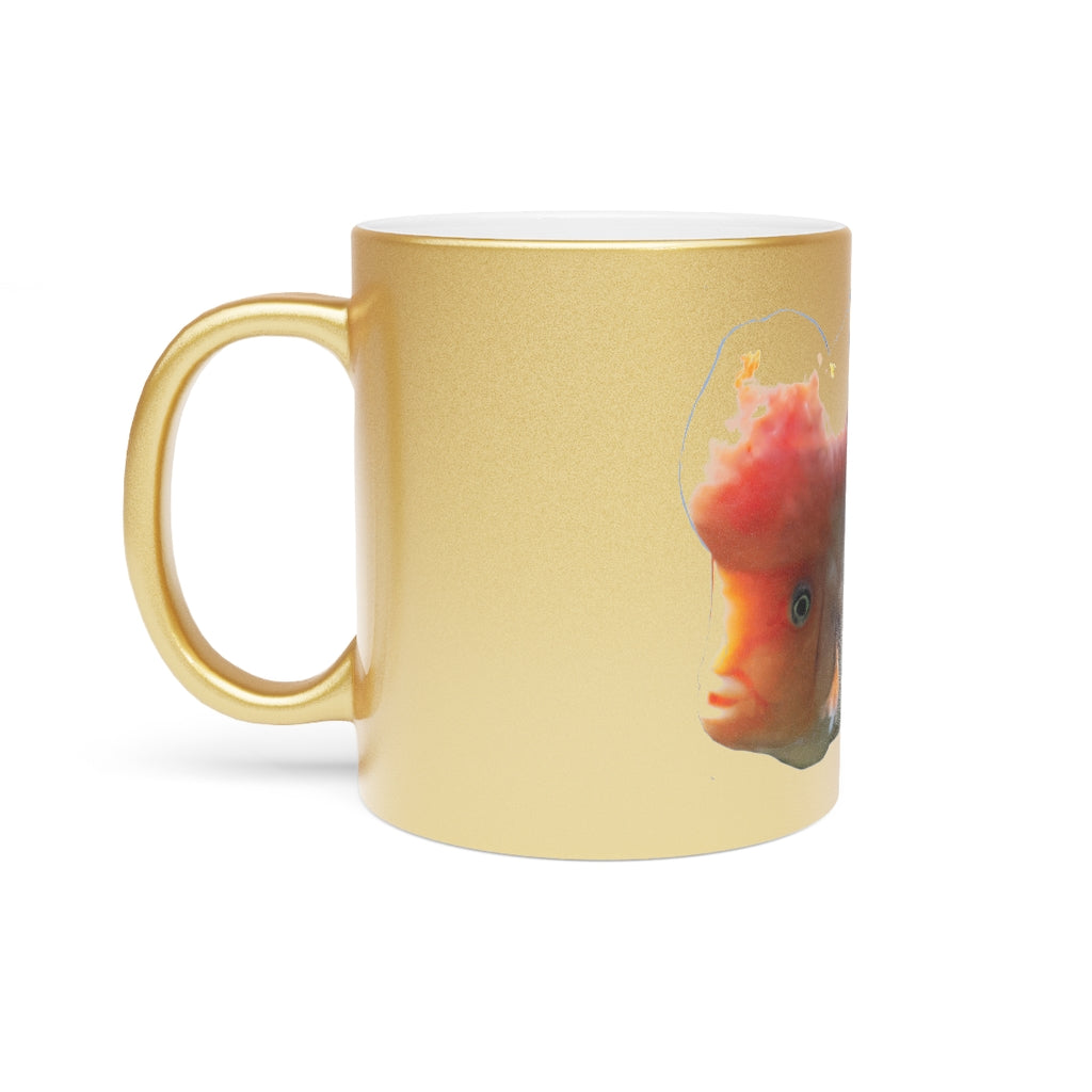 Orange Fish Metallic Mug with Gold and Silver finishes, showcasing a customizable design on a ceramic body.