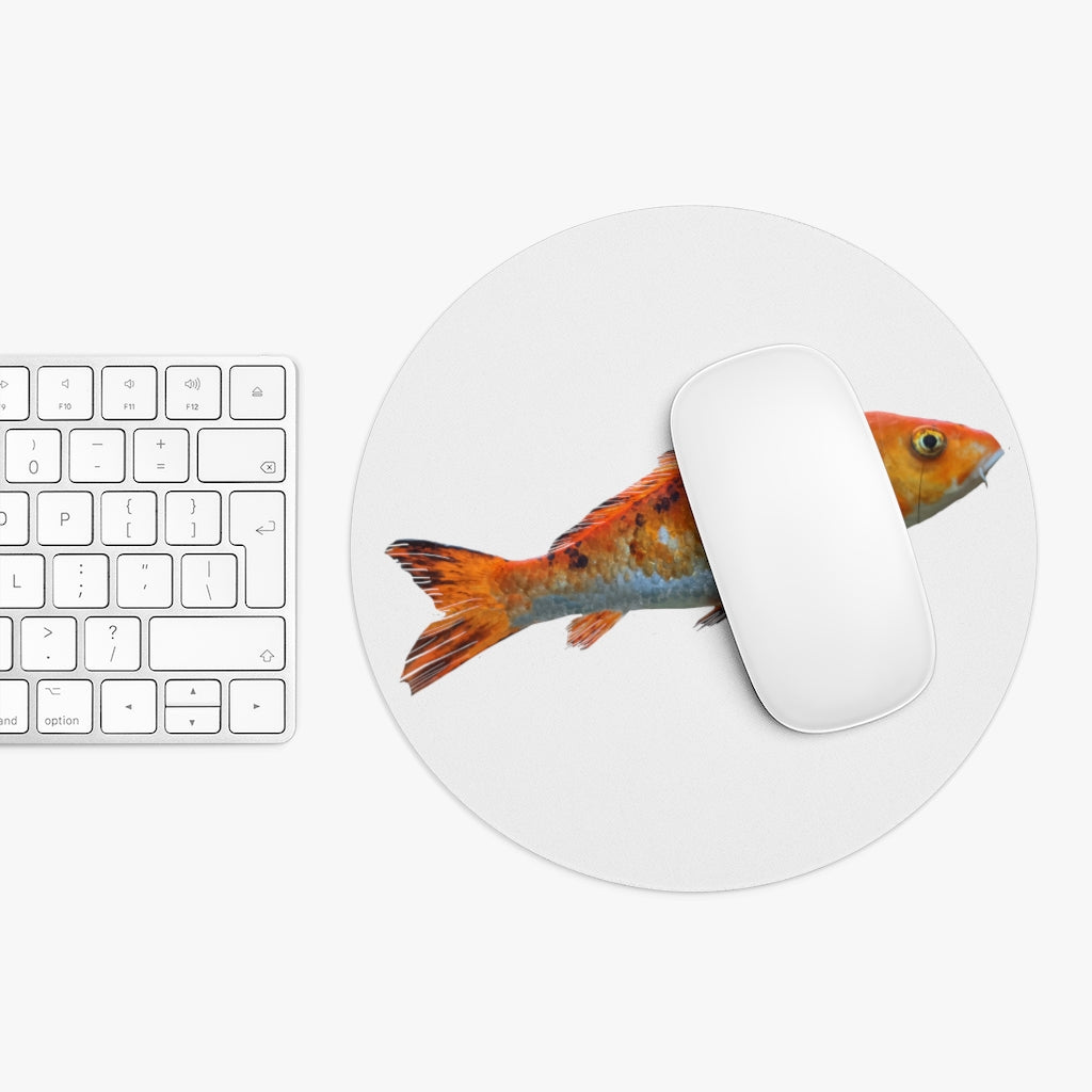 Orange Fish Mouse Pad featuring a vibrant fish design on a neoprene surface with a non-slip rubber bottom.