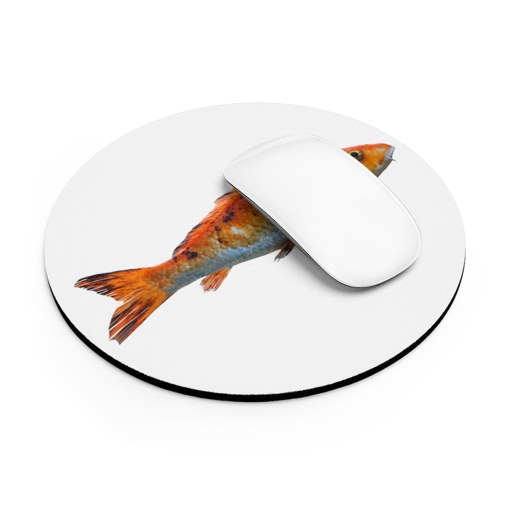 Orange Fish Mouse Pad featuring a vibrant fish design on a neoprene surface with a non-slip rubber bottom.