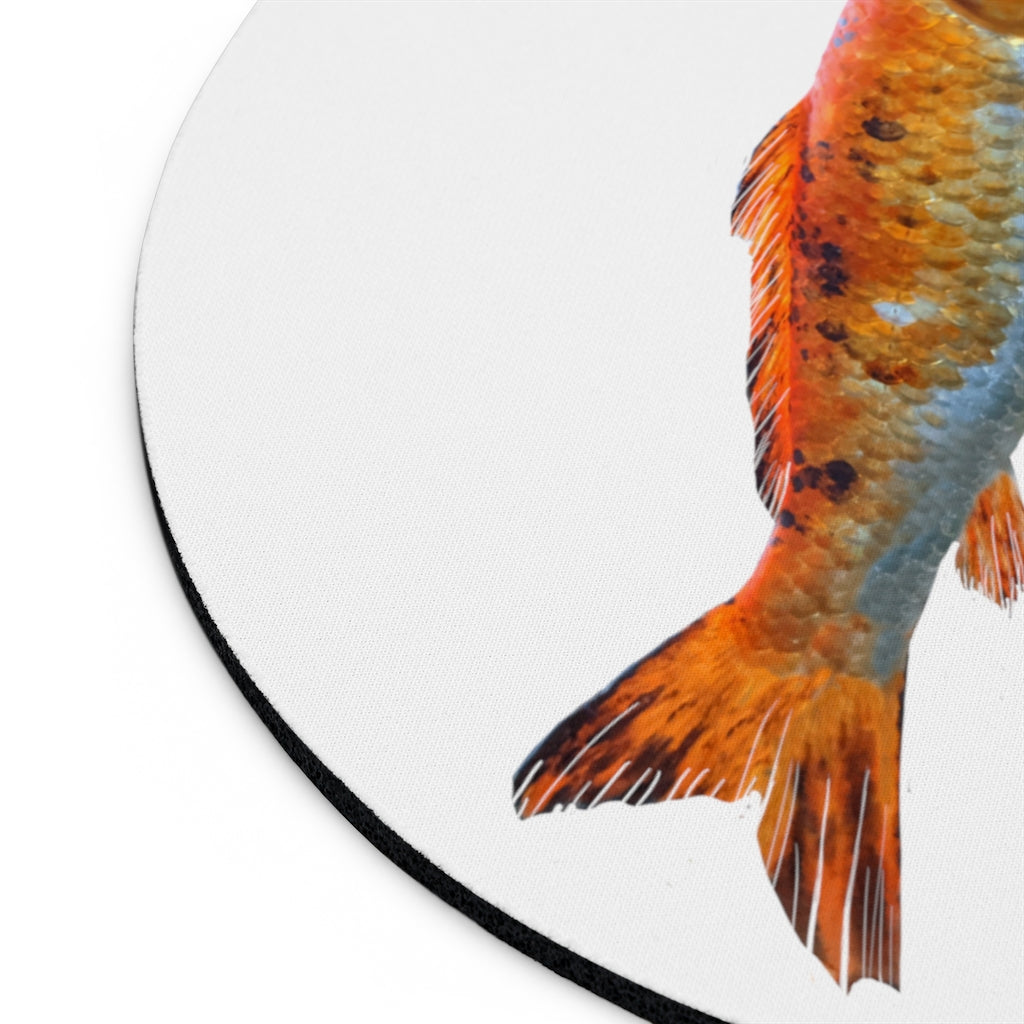 Orange Fish Mouse Pad featuring a vibrant fish design on a neoprene surface with a non-slip rubber bottom.