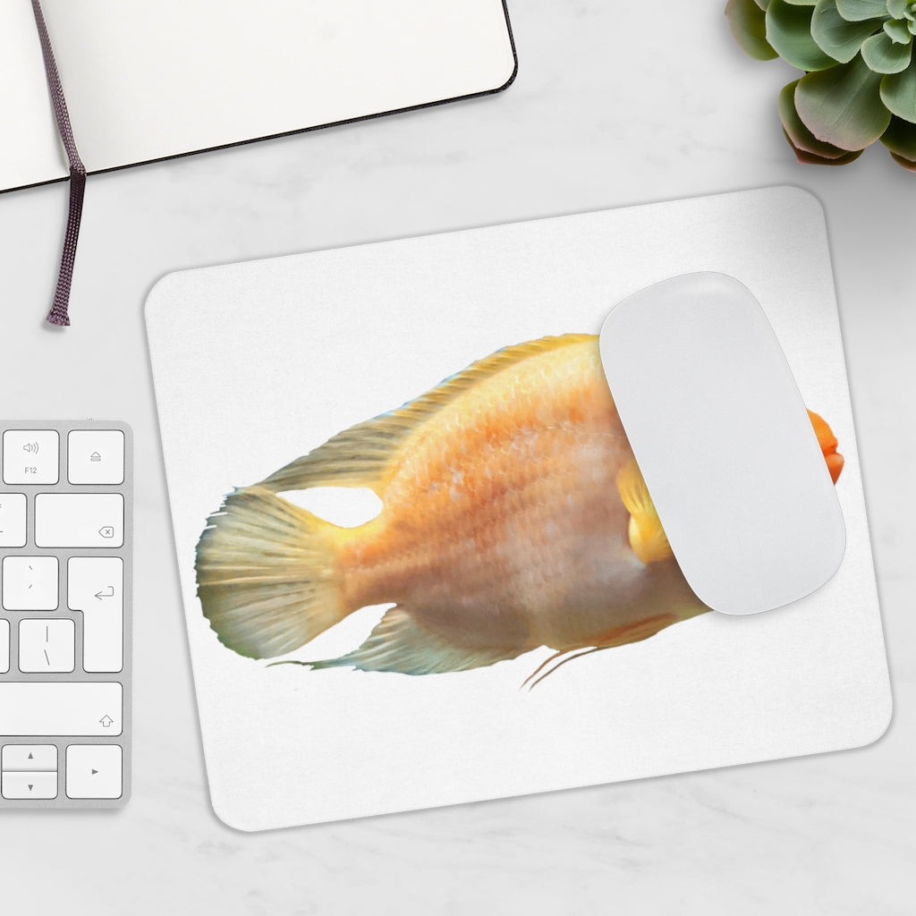 Orange Fish Mouse Pad featuring a vibrant fish design on a smooth surface, ideal for home or office use.