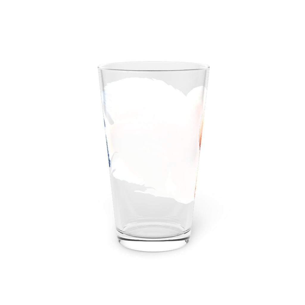 Orange Fish Pint Glass, 16oz, clear glass with custom printed design, perfect for beverages.