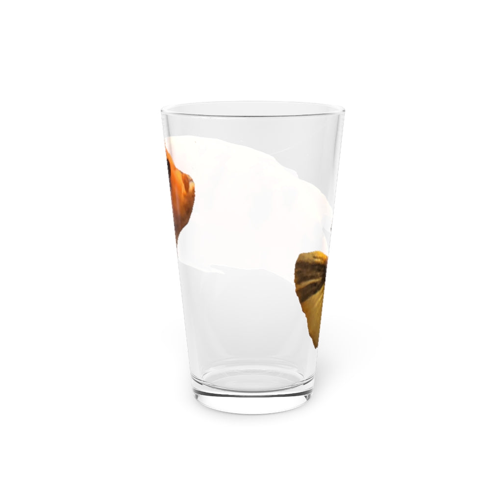 Orange Fish Pint Glass, 16oz, clear glass with custom printed design, perfect for beverages.