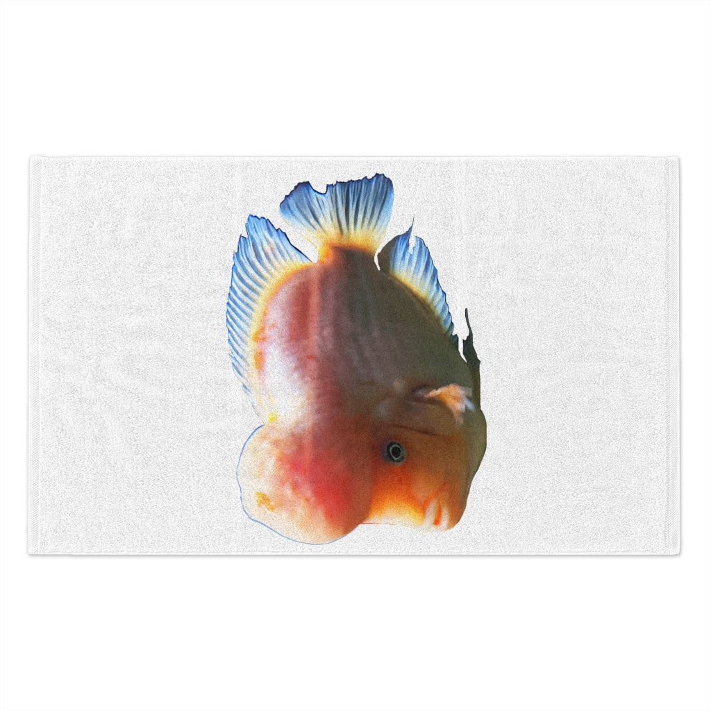 Orange Fish Rally Towel, 11x18 inches, featuring soft cotton and printed mink polyester, perfect for sports and events.