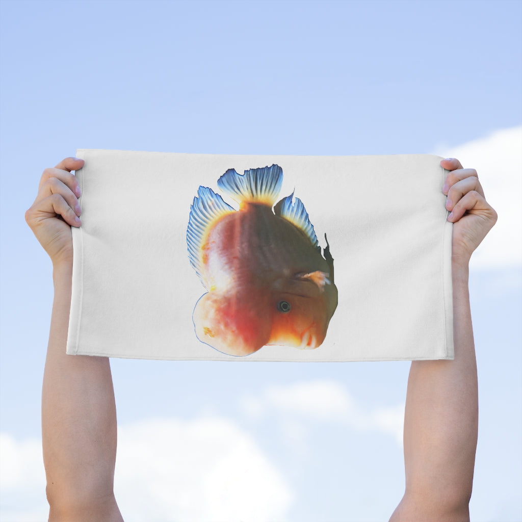 Orange Fish Rally Towel, 11x18 inches, featuring soft cotton and printed mink polyester, perfect for sports and events.