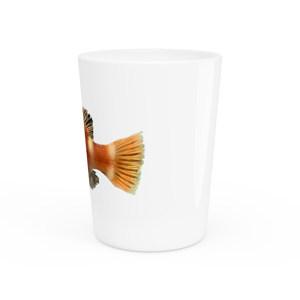 Orange Fish Shot Glass with white ceramic finish and customizable interior options, perfect for gatherings and personalized gifting.