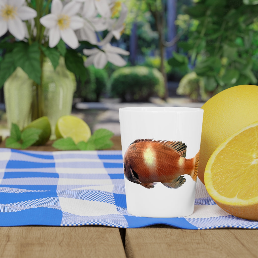 Orange Fish Shot Glass with white ceramic finish and customizable interior options, perfect for gatherings and personalized gifting.