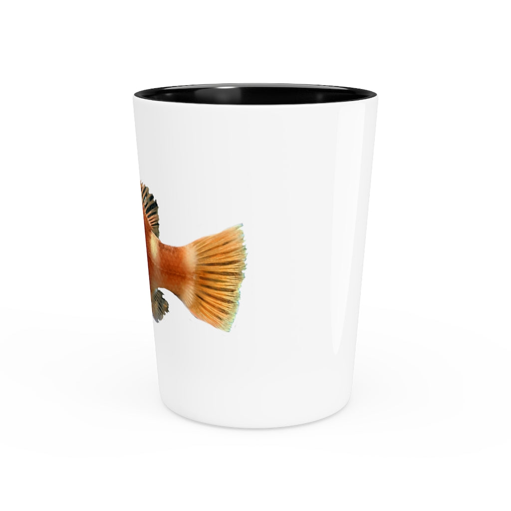 Orange Fish Shot Glass with white ceramic finish and customizable interior options, perfect for gatherings and personalized gifting.