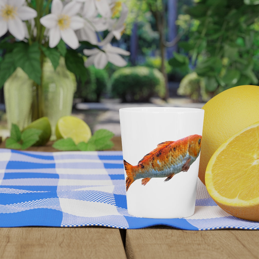 Orange Fish Shot Glass with white ceramic exterior and customizable interior options, perfect for gatherings and personalized gifting.