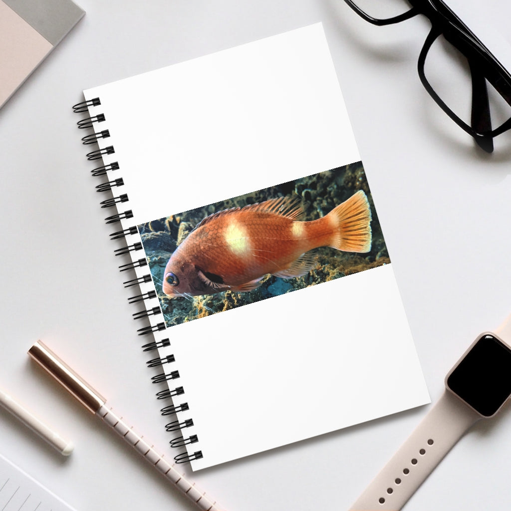 Orange Fish Spiral Journal featuring a vibrant front cover design, available in multiple styles including blank, dot grid, lined, and task manager.