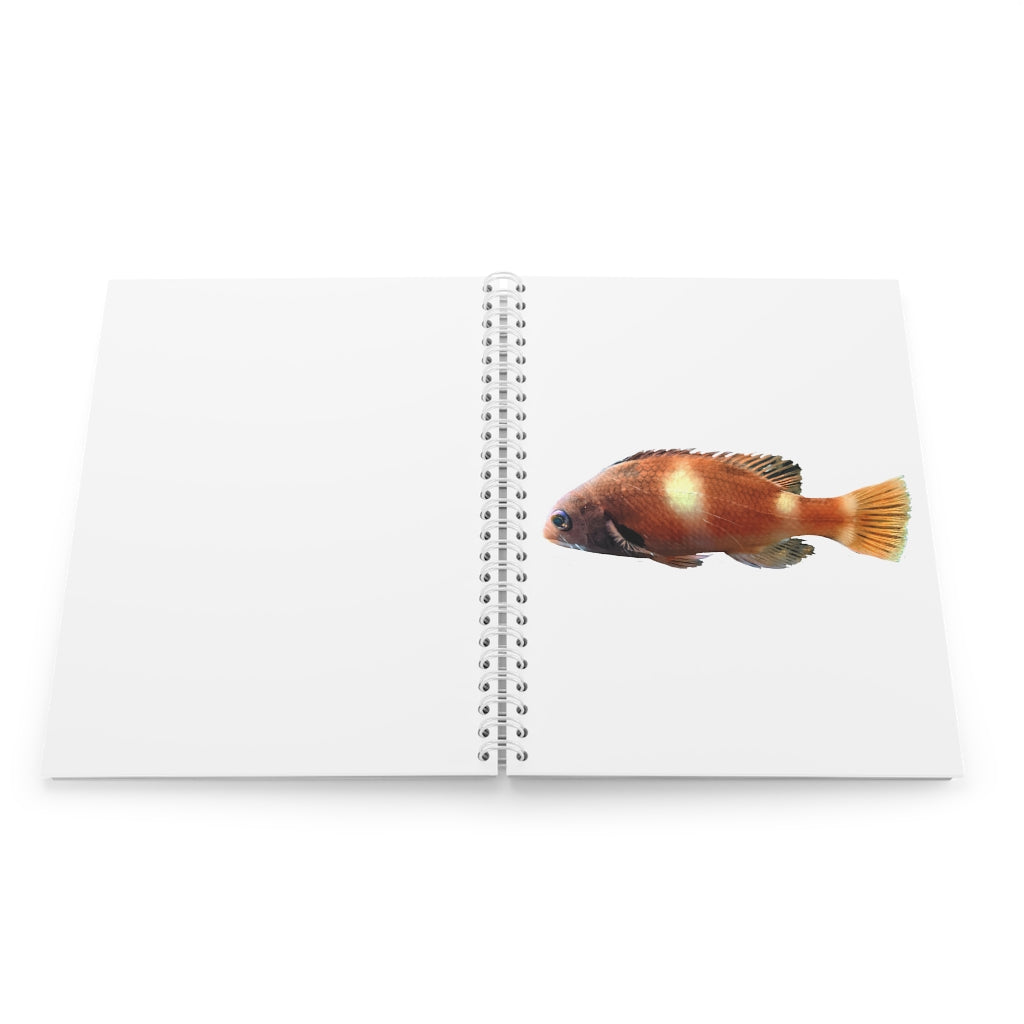 Orange Fish Spiral Notebook with customizable covers and wide-ruled pages, featuring a semi-gloss laminated finish.