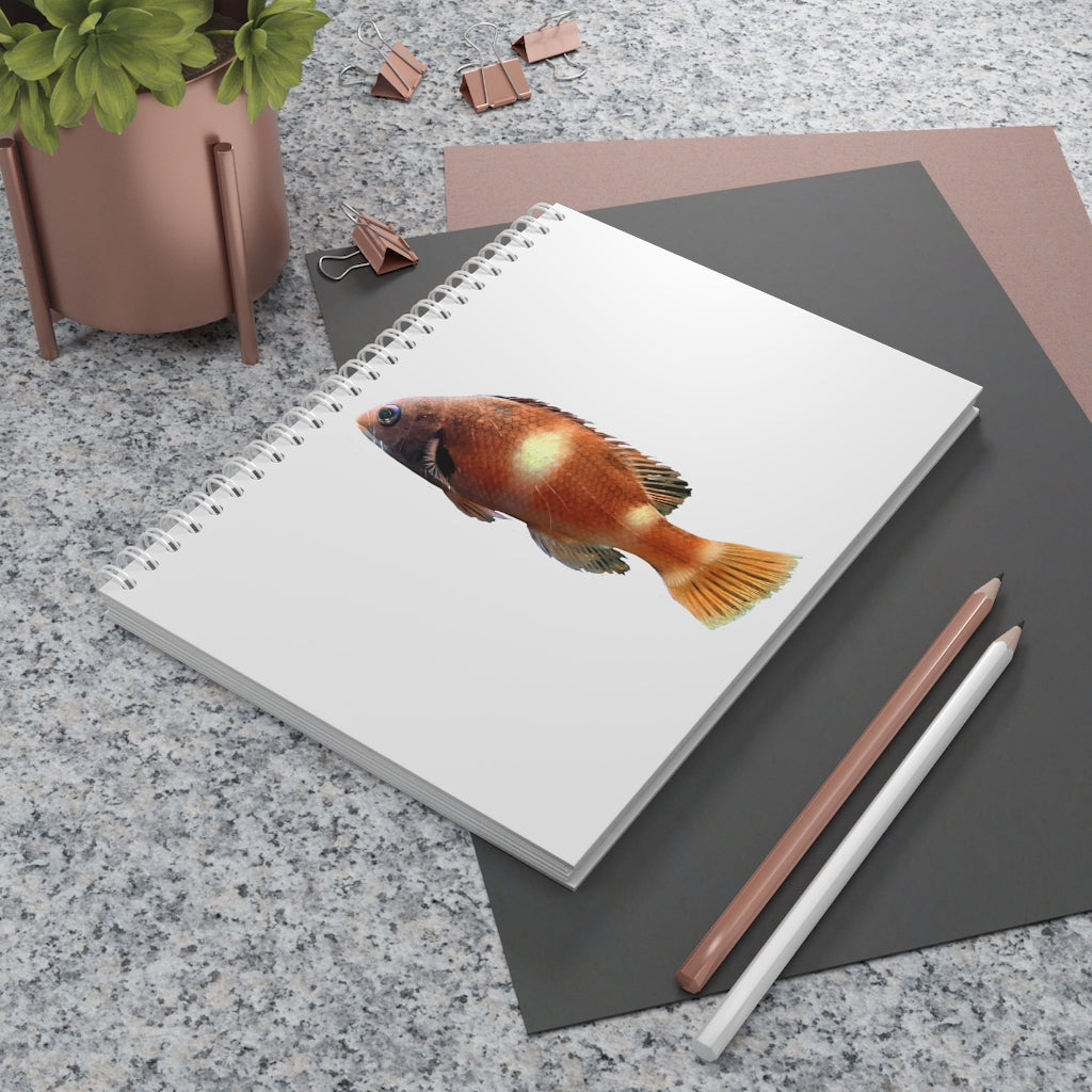 Orange Fish Spiral Notebook with customizable covers and wide-ruled pages, featuring a semi-gloss laminated finish.