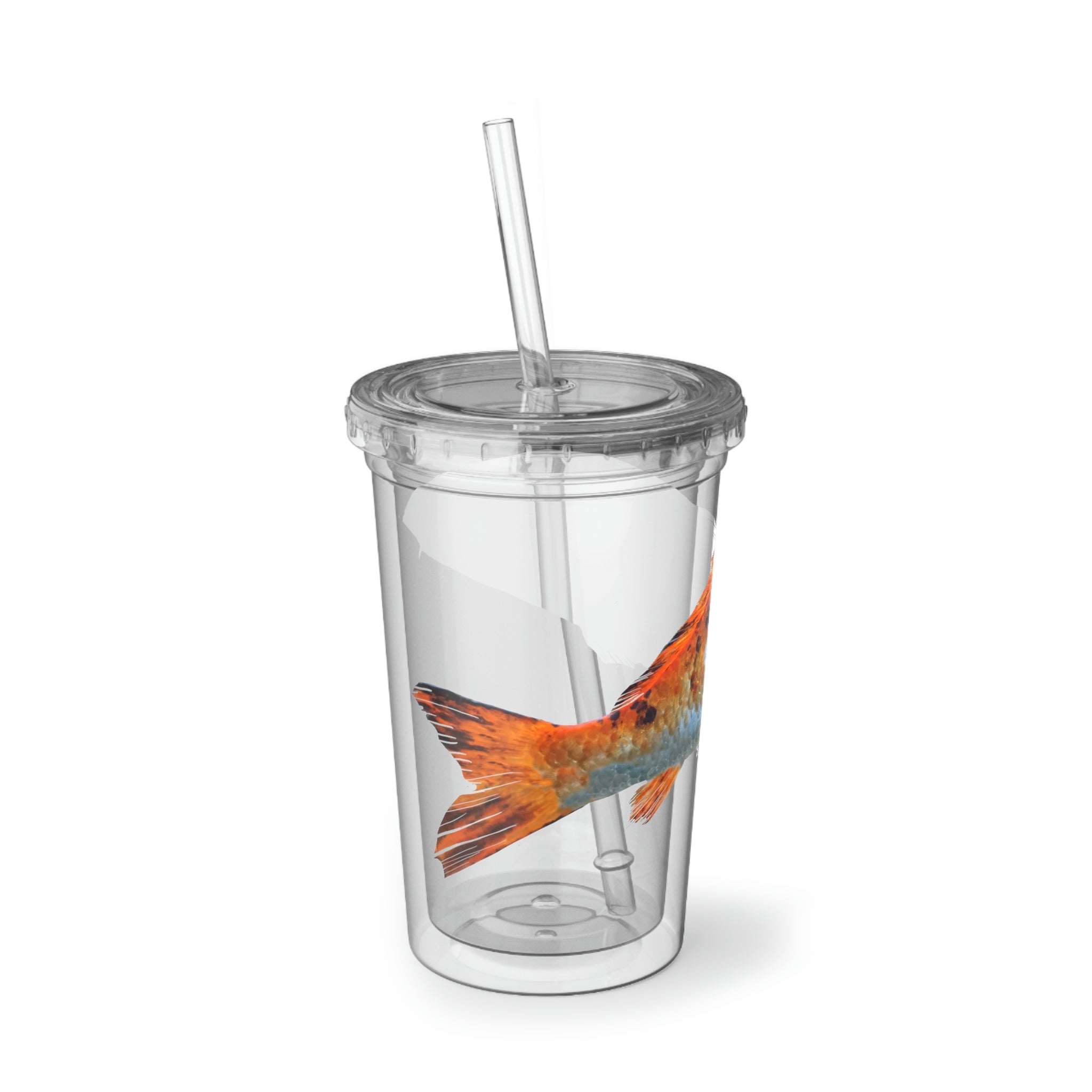 Orange Fish Suave Acrylic Cup with double-wall insulation and vibrant design, perfect for hot and cold beverages.