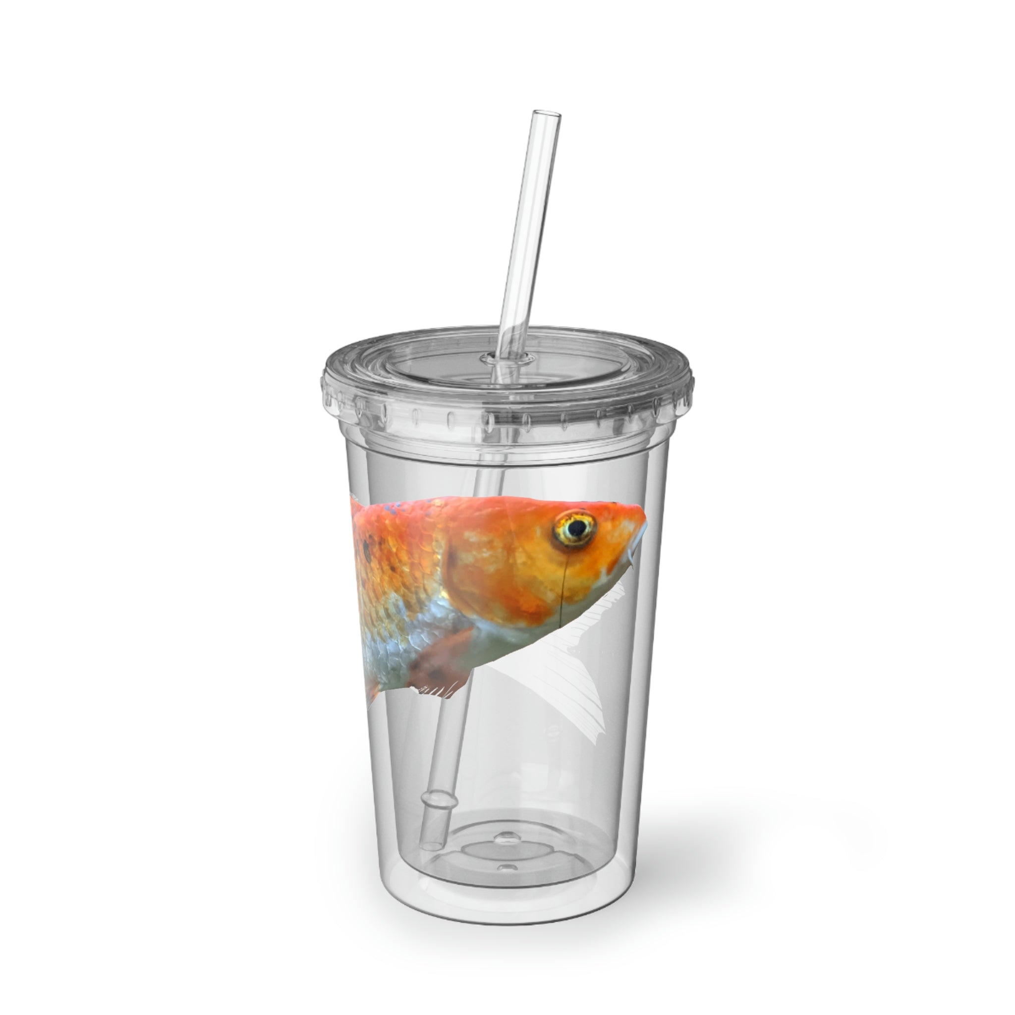 Orange Fish Suave Acrylic Cup with double-wall insulation and vibrant design, perfect for hot and cold beverages.