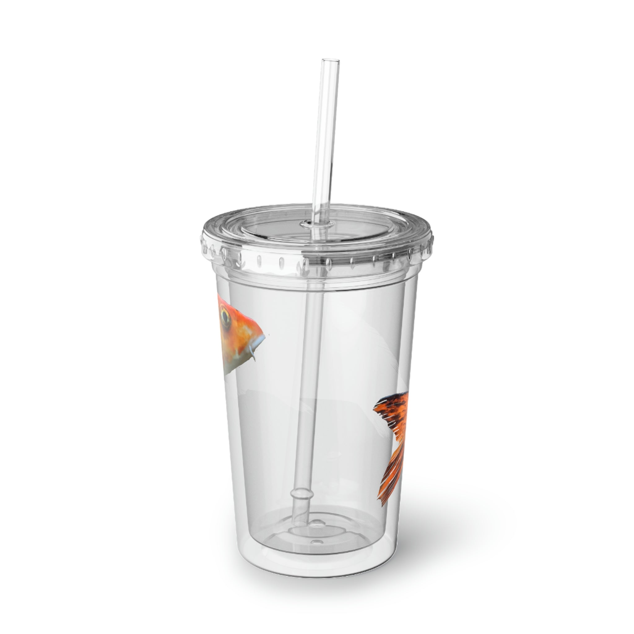 Orange Fish Suave Acrylic Cup with double-wall insulation and vibrant design, perfect for hot and cold beverages.