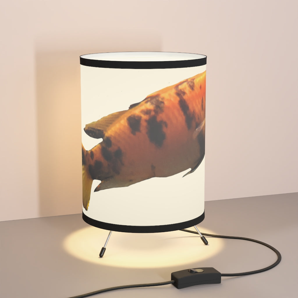 Orange Fish Tripod Lamp featuring a high-resolution printed shade and a sturdy galvanized steel base, designed for US and CA plug compatibility.