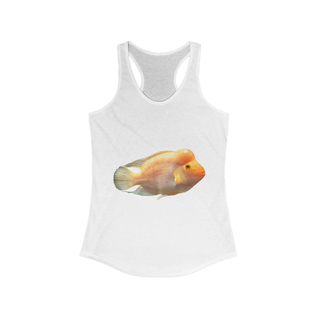 Orange Fish Women's Ideal Racerback Tank top featuring a slim fit design and racerback cut, made from a soft cotton-polyester blend.